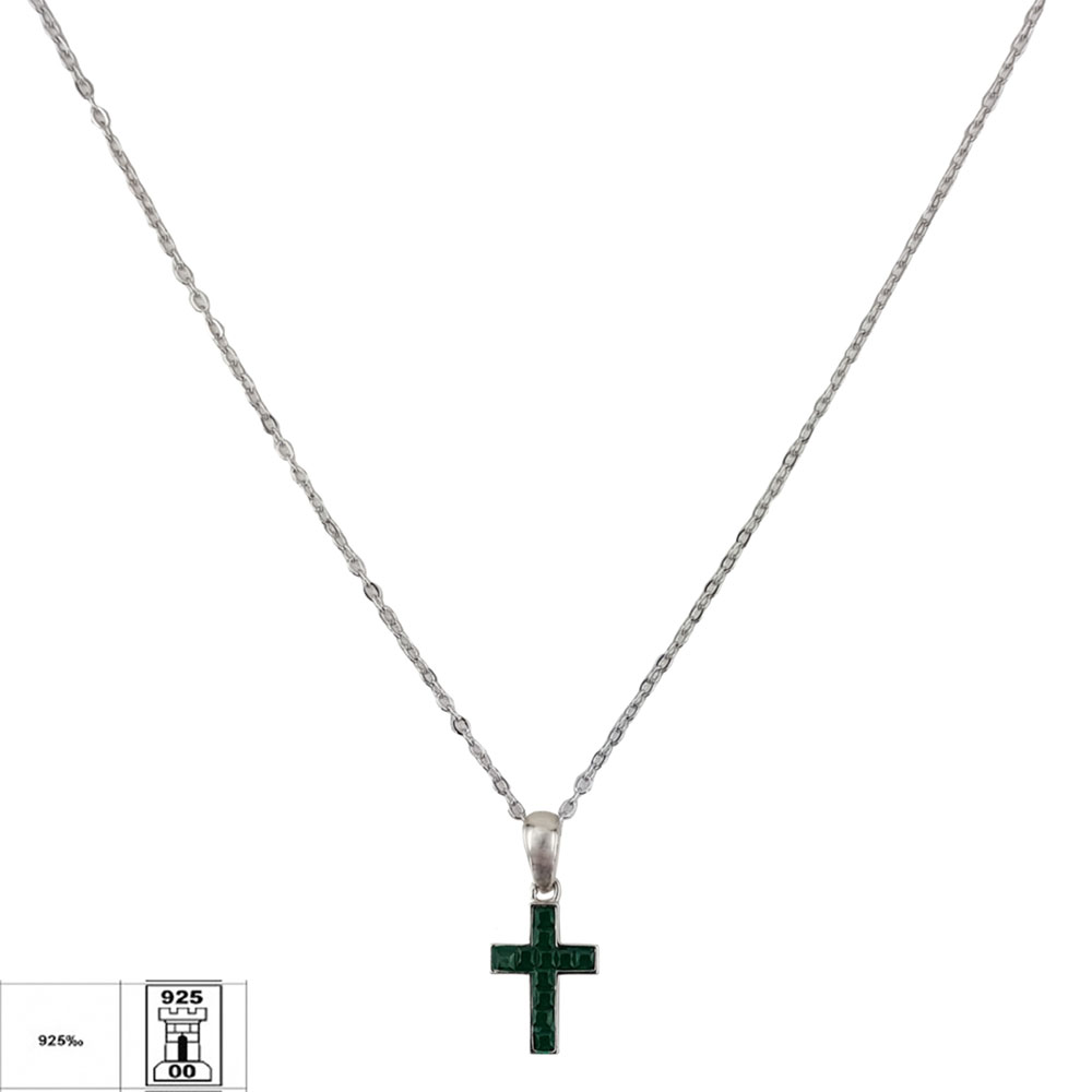 Lant argint cruciulita Green crystal